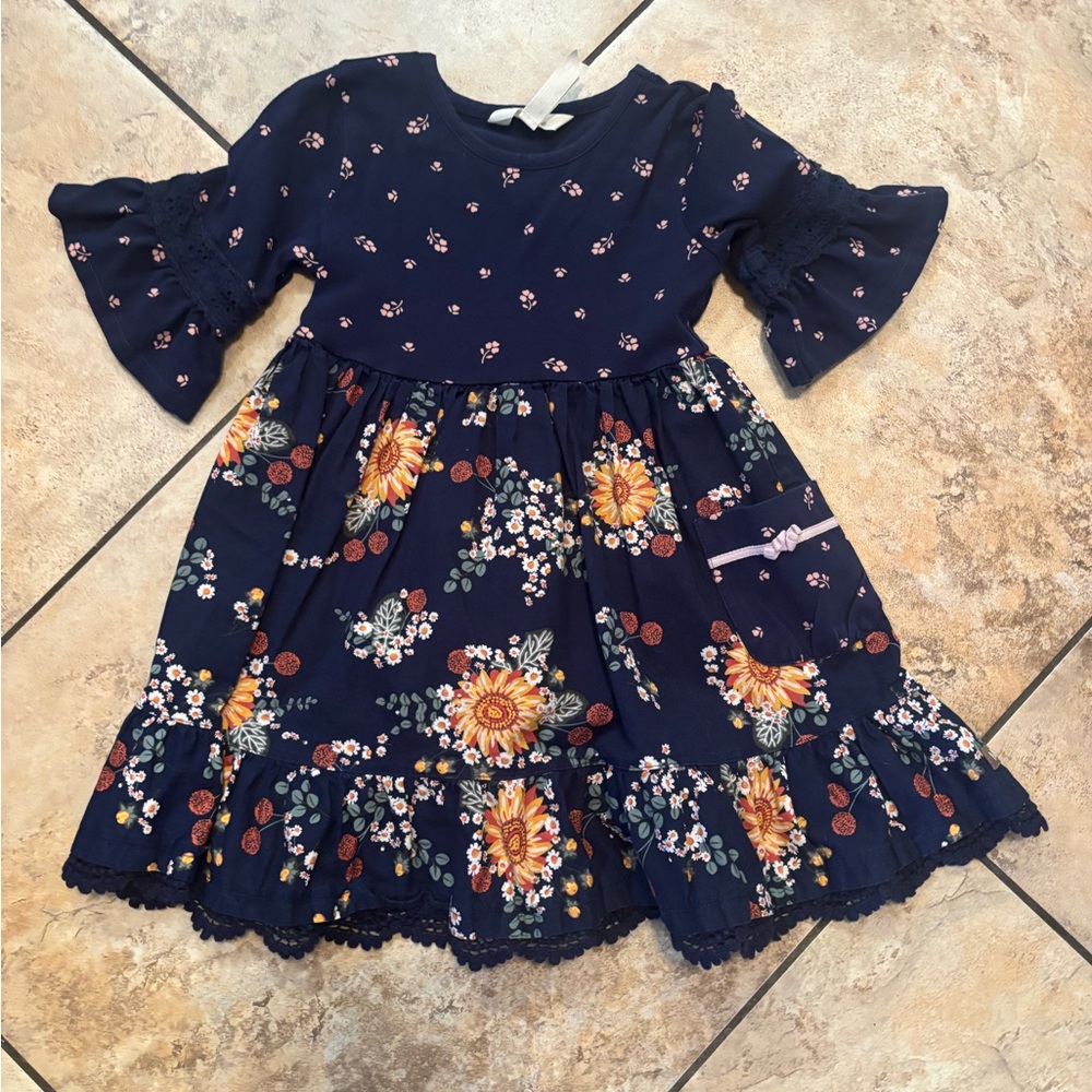 Matilda Jane Navy Floral Sunflower Ruffle Dress
